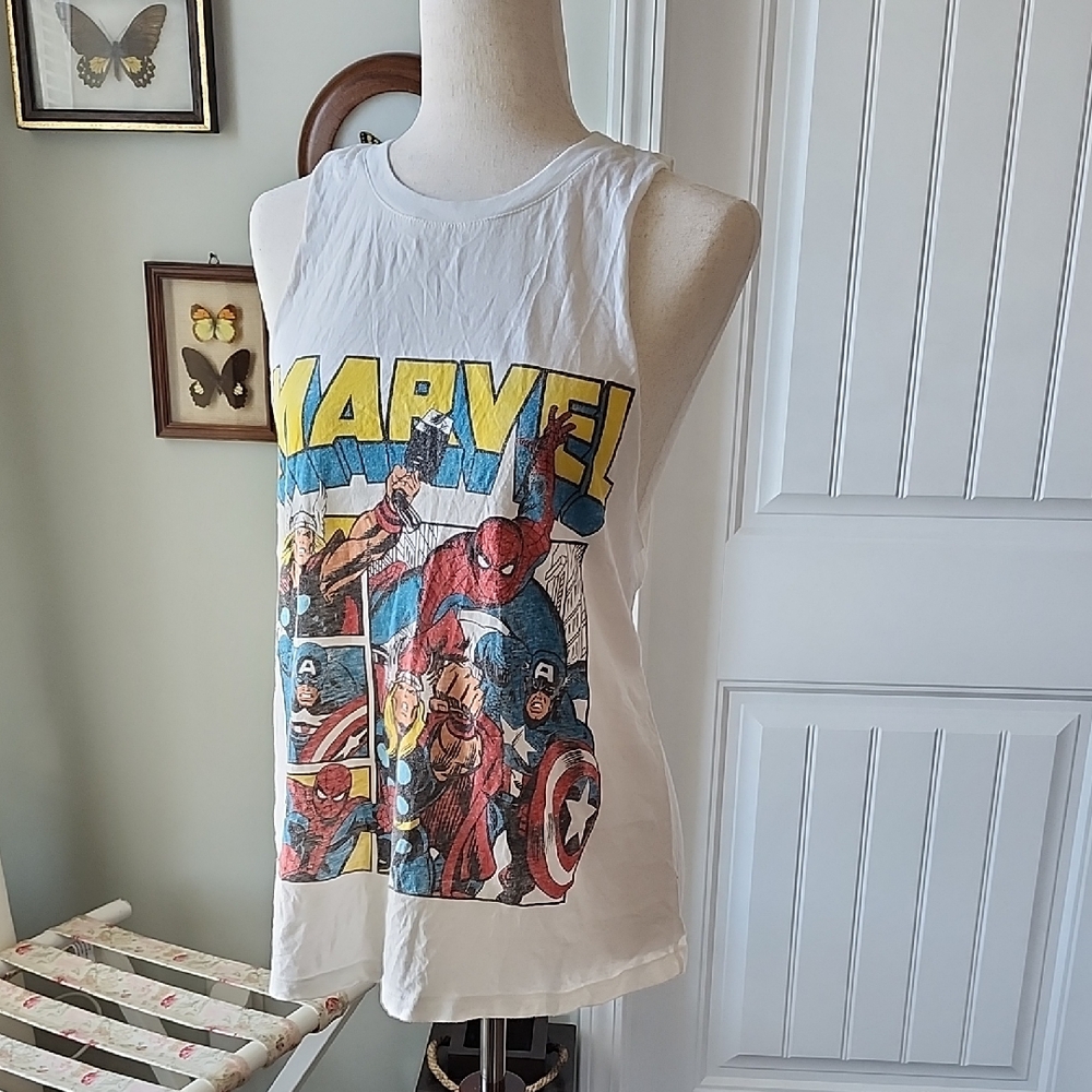 Marvel White Tank Top with Superhero Graphic